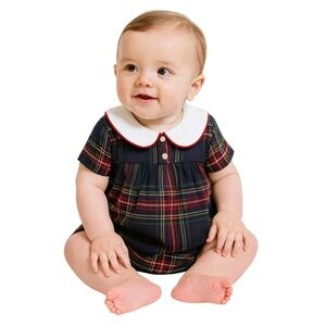 Edgehill Collection Navy and Red Tartan Plaid Boy Holiday Romper